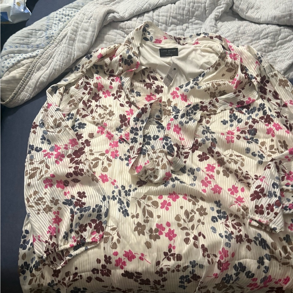 Lane Bryant Purple and Cream Floral Top